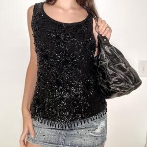 Insane black vintage beaded top